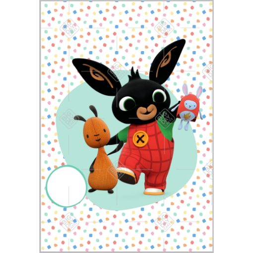 Bing Bunny Happy Birthday dotty cake topper - portrait