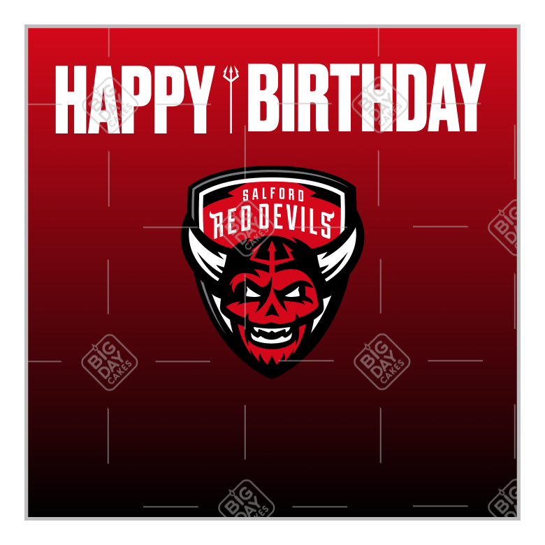 Salford Red Devils fade Happy Birthday cake topper - square