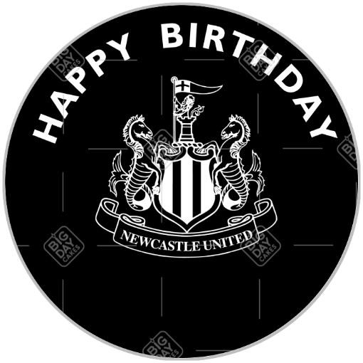 Newcastle United Happy Birthday topper with dark crest topper - round